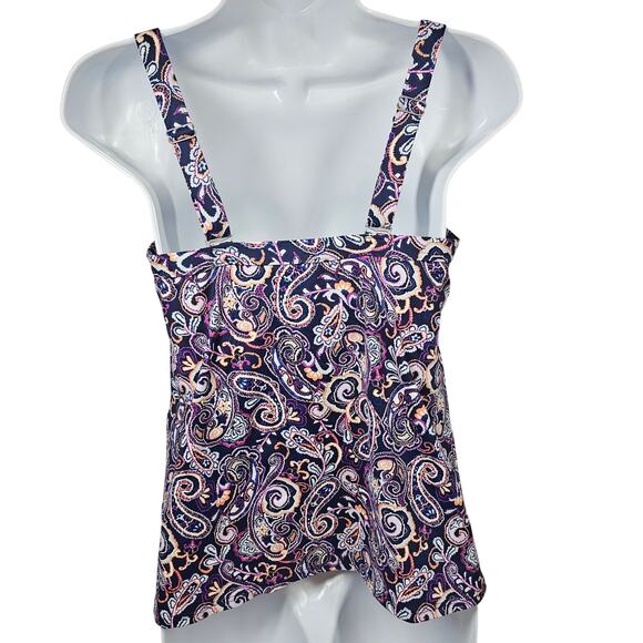 Lands' End Tie Front Underwire Tankini Top Deep Sea Navy Retro Paisley Size 6D - Picture 3 of 9